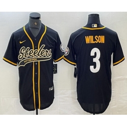 Men Pittsburgh Steelers 3 Russell Wilson Black With Patch Cool Base Stitched Baseball Jerseys