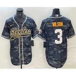 Men Pittsburgh Steelers 3 Russell Wilson Camo With Patch Cool Base Stitched Baseball Jersey