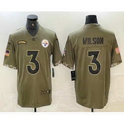 Men Pittsburgh Steelers 3 Russell Wilson Olive 2022 Salute To Service Limited Stitched Jersey