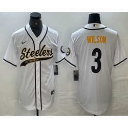 Men Pittsburgh Steelers 3 Russell Wilson White With Patch Cool Base Stitched Baseball Jerseys