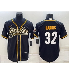 Men Pittsburgh Steelers 32 Franco Harris Black With Patch Cool Base Stitched Baseball Jersey