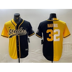 Men Pittsburgh Steelers 32 Franco Harris Yellow Black Split With Patch Cool Base Stitched Baseball Jersey