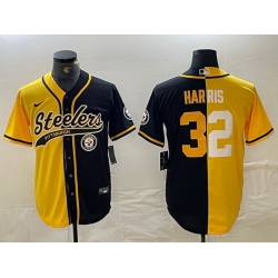 Men Pittsburgh Steelers 32 Franco Harris Yellow Black Split With Patch Cool Base Stitched Baseball Jerseys