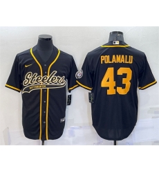Men Pittsburgh Steelers 43 Troy Polamalu Black Gold With Patch Cool Base Stitched Baseball Jersey
