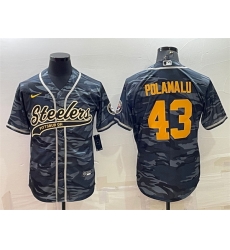 Men Pittsburgh Steelers 43 Troy Polamalu Grey Navy Camo With Patch Cool Base Stitched Baseball Jersey