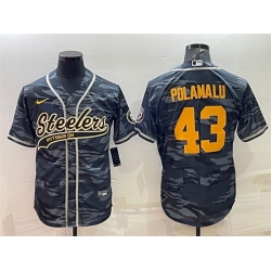 Men Pittsburgh Steelers 43 Troy Polamalu Grey Navy Camo With Patch Cool Base Stitched Baseball Jersey