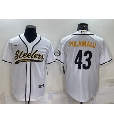 Men Pittsburgh Steelers 43 Troy Polamalu White With Patch Cool Base Stitched Baseball Jersey