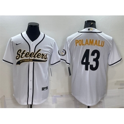 Men Pittsburgh Steelers 43 Troy Polamalu White With Patch Cool Base Stitched Baseball Jersey