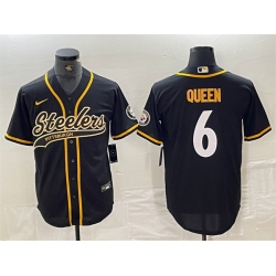 Men Pittsburgh Steelers 6 Patrick Queen Black With Patch Cool Base Stitched Baseball Jersey