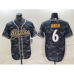 Men Pittsburgh Steelers 6 Patrick Queen Grey Camo With Patch Cool Base Stitched Baseball Jersey