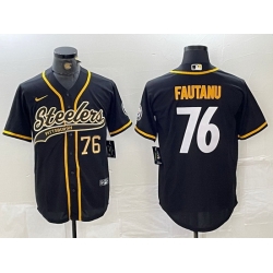 Men Pittsburgh Steelers 76 Troy Fautanu Black With Patch Cool Base Stitched Baseball Jersey 1