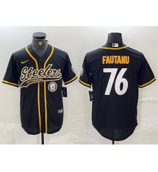 Men Pittsburgh Steelers 76 Troy Fautanu Black With Patch Cool Base Stitched Baseball Jersey 2
