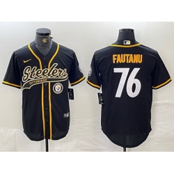Men Pittsburgh Steelers 76 Troy Fautanu Black With Patch Cool Base Stitched Baseball Jersey 2