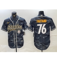Men Pittsburgh Steelers 76 Troy Fautanu Black With Patch Cool Base Stitched Baseball Jersey 3