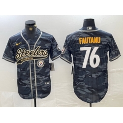 Men Pittsburgh Steelers 76 Troy Fautanu Black With Patch Cool Base Stitched Baseball Jersey 3