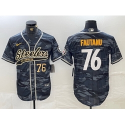 Men Pittsburgh Steelers 76 Troy Fautanu Black With Patch Cool Base Stitched Baseball Jersey 4