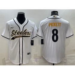 Men Pittsburgh Steelers 8 Kenny Pickett White With Patch Cool Base Stitched Baseball Jersey
