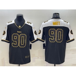 Men Pittsburgh Steelers 90 T J Watt Black Gold Thanksgiving Vapor Untouchable Limited Stitched Jersey