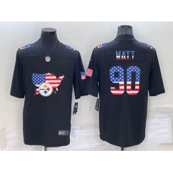 Men Pittsburgh Steelers 90 T J  Watt Black USA Flag Limited Stitched Jersey
