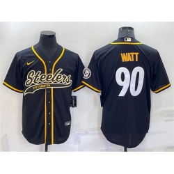 Men Pittsburgh Steelers 90 T J  Watt Black With Patch Cool Base Stitched Baseball Jersey