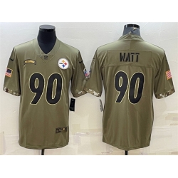 Men Pittsburgh Steelers 90 T  J  Watt Olive 2022 Salute To Service Limited Stitched Jersey