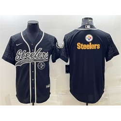 Men Pittsburgh Steelers Black Reflective Team Big Logo With Patch Cool Base Stitched Baseball Jersey