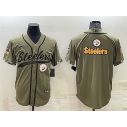 Men Pittsburgh Steelers Blank Olive Salute To Service Team Big Logo Cool Base Stitched Baseball Jersey