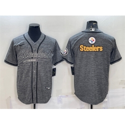 Men Pittsburgh Steelers Grey Team Big Logo With Patch Cool Base Stitched Baseball Jersey