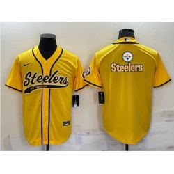 Men Pittsburgh Steelers Yellow Team Big Logo With Patch Cool Base Stitched Baseball Jersey