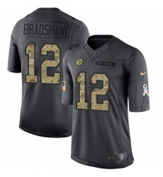 Mens Nike Pittsburgh Steelers 12 Terry Bradshaw Limited Black 2016 Salute to Service NFL Jersey