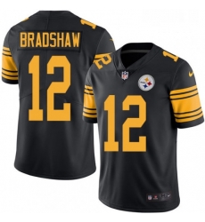 Mens Nike Pittsburgh Steelers 12 Terry Bradshaw Limited Black Rush Vapor Untouchable NFL Jersey