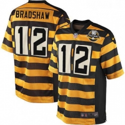 Mens Nike Pittsburgh Steelers 12 Terry Bradshaw Limited YellowBlack Alternate 80TH Anniversary Throwback NFL Jersey