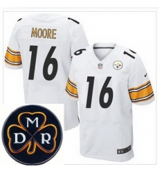 Men's Nike Pittsburgh Steelers #16 Lance Moore White NFL Elite MDR Dan Rooney Patch Jersey
