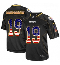Mens Nike Pittsburgh Steelers 19 JuJu Smith Schuster Elite Black USA Flag Fashion NFL Jersey