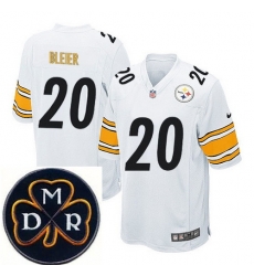 Men's Nike Pittsburgh Steelers #20 Rocky Bleier White Team Color NFL Elite MDR Dan Rooney Patch Jersey