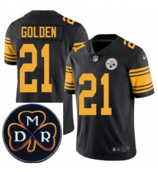 Men's Nike Pittsburgh Steelers #21 Robert Golden Elite Black Rush NFL MDR Dan Rooney Patch Jersey