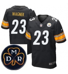 Men's Nike Pittsburgh Steelers #23 Mike Wagner Elite Black NFL MDR Dan Rooney Patch Jersey