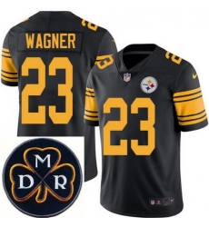 Men's Nike Pittsburgh Steelers #23 Mike Wagner Elite Black Rush NFL MDR Dan Rooney Patch Jersey