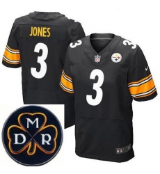 Men's Nike Pittsburgh Steelers #3 Landry Jones Black NFL Elite MDR Dan Rooney Patch Jersey