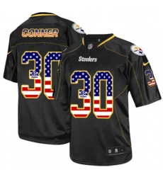 Mens Nike Pittsburgh Steelers 30 James Conner Elite Black USA Flag Fashion NFL Jersey