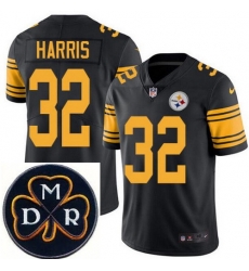 Men's Nike Pittsburgh Steelers #32 Franco Harris Elite Black Rush NFL MDR Dan Rooney Patch Jersey