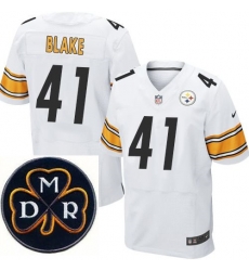 Men's Nike Pittsburgh Steelers #41 Antwon Blake White Stitched NFL Elite MDR Dan Rooney Patch Jersey