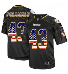 Mens Nike Pittsburgh Steelers 43 Troy Polamalu Elite Black USA Flag Fashion NFL Jersey