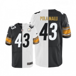 Mens Nike Pittsburgh Steelers 43 Troy Polamalu Elite BlackWhite Split Fashion NFL Jersey