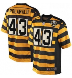 Mens Nike Pittsburgh Steelers 43 Troy Polamalu Game YellowBlack Alternate 80TH Anniversary Throwback NFL Jersey