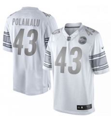 Mens Nike Pittsburgh Steelers 43 Troy Polamalu Limited White Platinum NFL Jersey