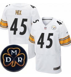 Men's Nike Pittsburgh Steelers #45 Roosevelt Nix Elite White NFL MDR Dan Rooney Patch Jersey