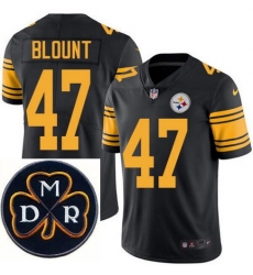 Men's Nike Pittsburgh Steelers #47 Mel Blount Elite Black Rush NFL MDR Dan Rooney Patch Jersey