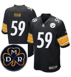 Men's Nike Pittsburgh Steelers #59 Jack Ham Elite Black NFL MDR Dan Rooney Patch Jersey