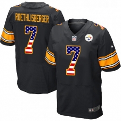 Mens Nike Pittsburgh Steelers 7 Ben Roethlisberger Elite Black Home USA Flag Fashion NFL Jersey